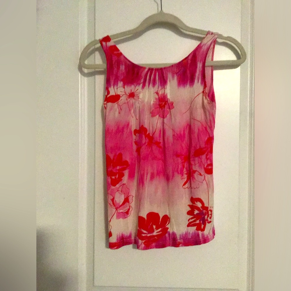 Floral Pink and Red Sleeveless Top Size S/M